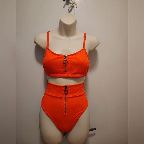 🎄SALE 🔥Revamped Vibrant Orange Bikini with Zipper - Picture 1 of 2